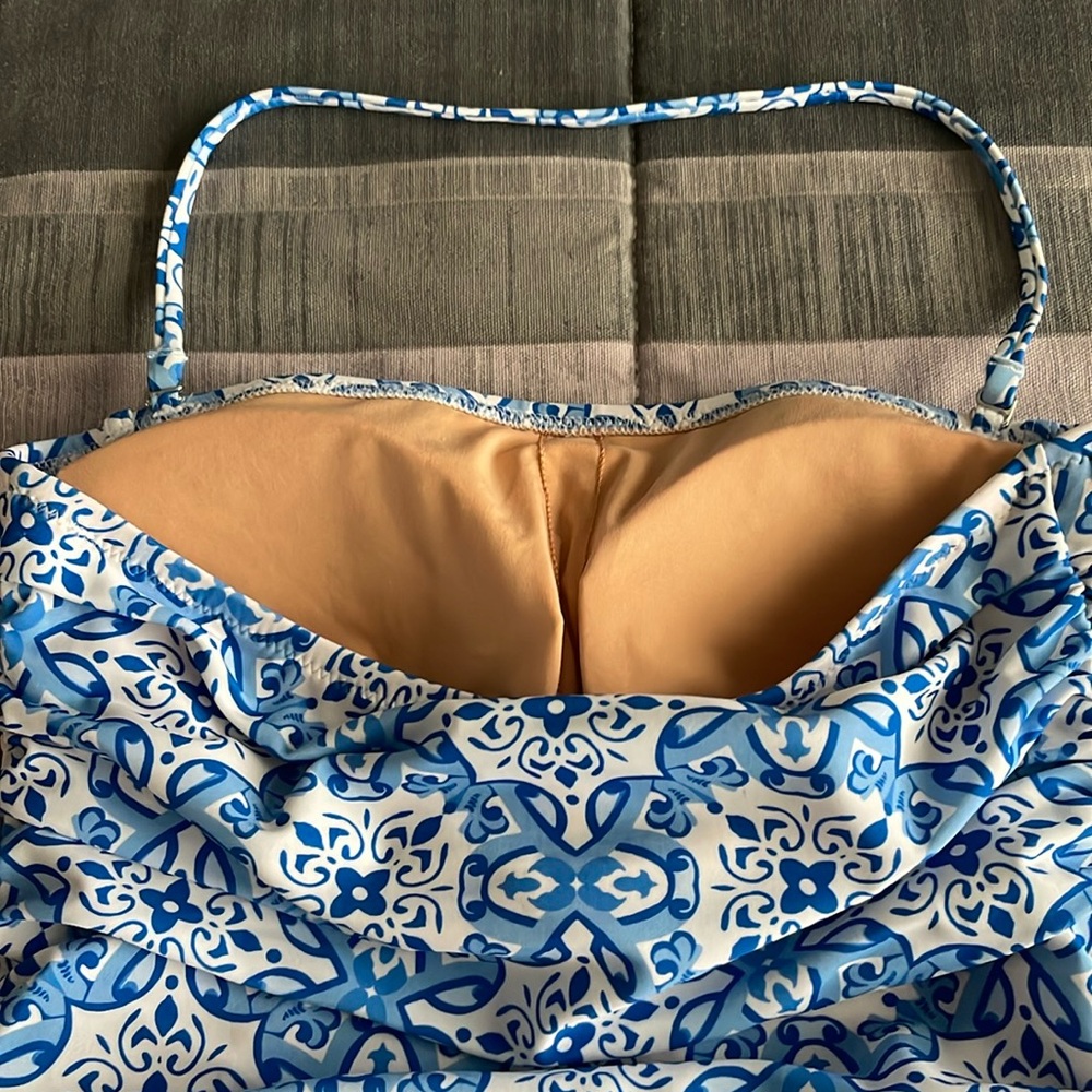 J Crew Factory Tankini Top in Blue and White Block Print size Small - Picture 3 of 4